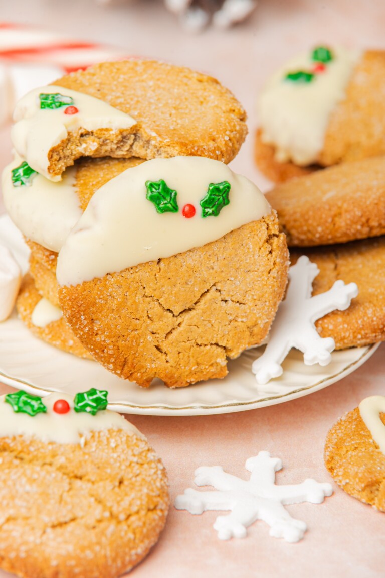 the completed air fryer gingersnap cookies served on a plate.