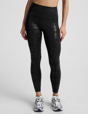Plaid Foil Black High Waisted Midi Legging