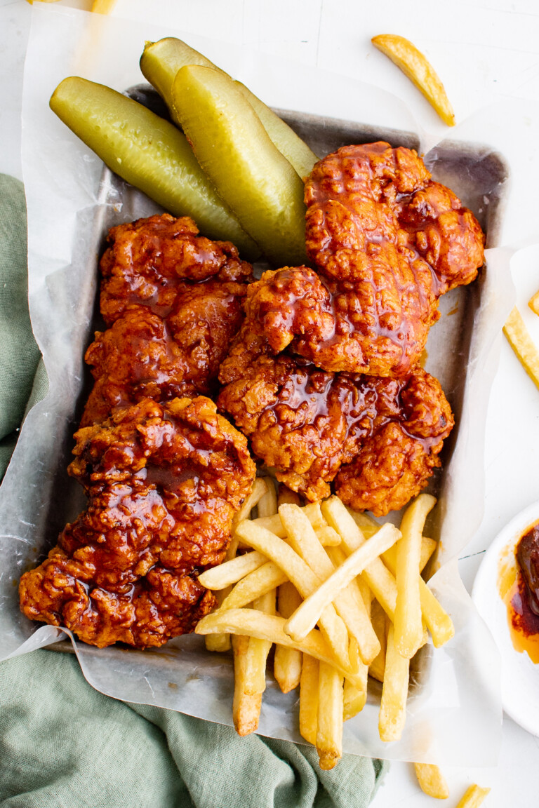 top down view of the completed Nashville Hot Chicken recipe
