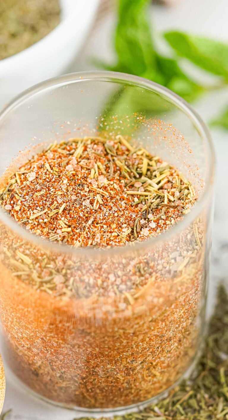 A jar filled with various spices.