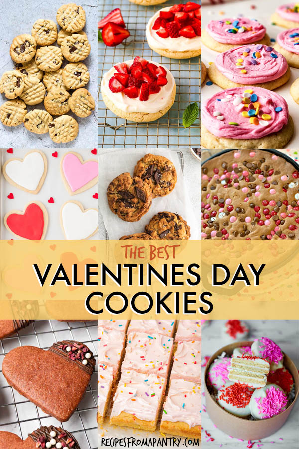 A collage of images of Valentines day cookies