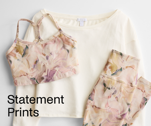 Floral top and pants set with 'Statement Prints' text on a light background